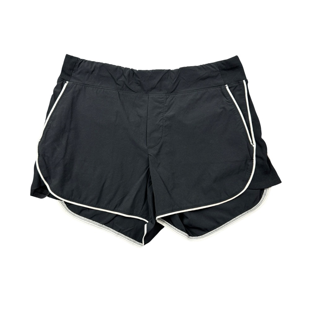 Athleta Black Running Shorts White Piping Ribbed Waistband Women Size 4 Active